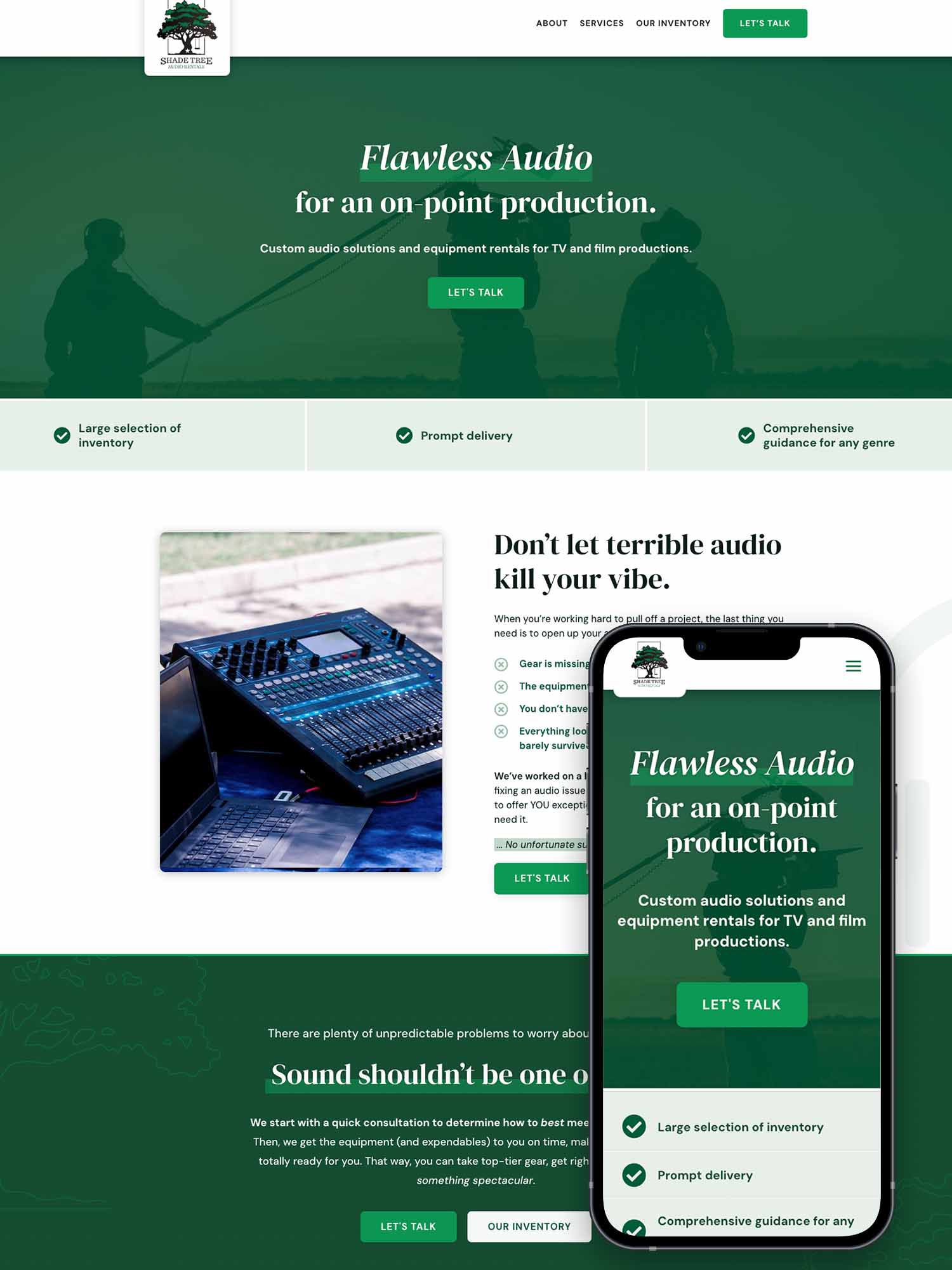 Shade Tree Audio Rentals Website Preview 