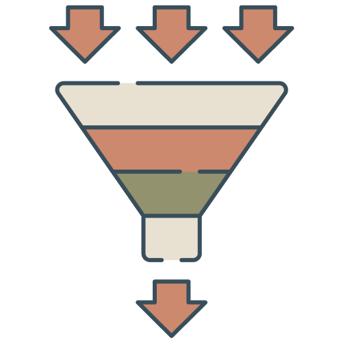 Icon of arrows going through a funnel
