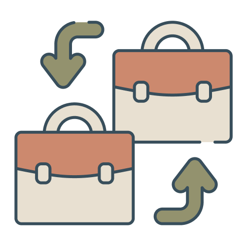Icon of two briefcases with arrows pointing back and forth between them