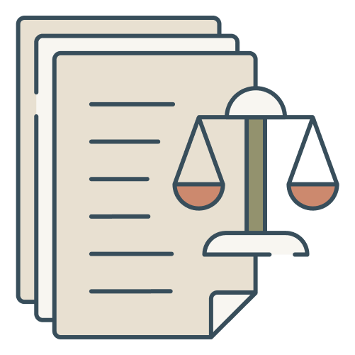 Icon of papers with a judicial scale in front