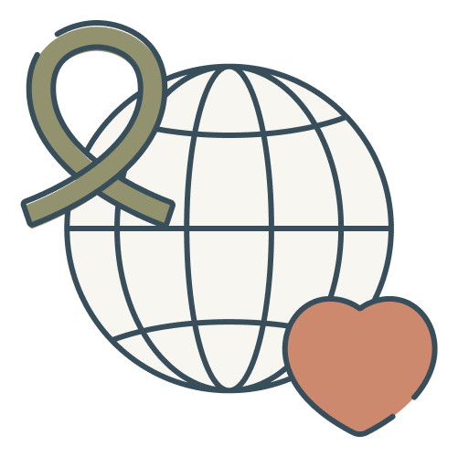 Icon of a globe with heart and ribbon